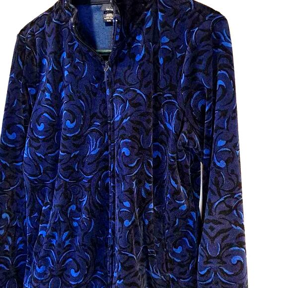 Basic Editions Women's Velour Jacket Blue Cotton Full Zip Pockets M New - Picture 2 of 7